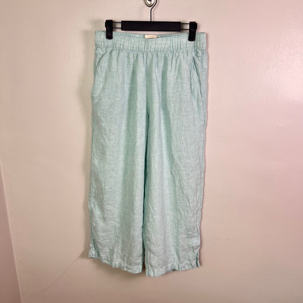 Cynthia Rowley Linen Wide Leg Crop Pants M Mint Green Elastic Waist Summer Beach